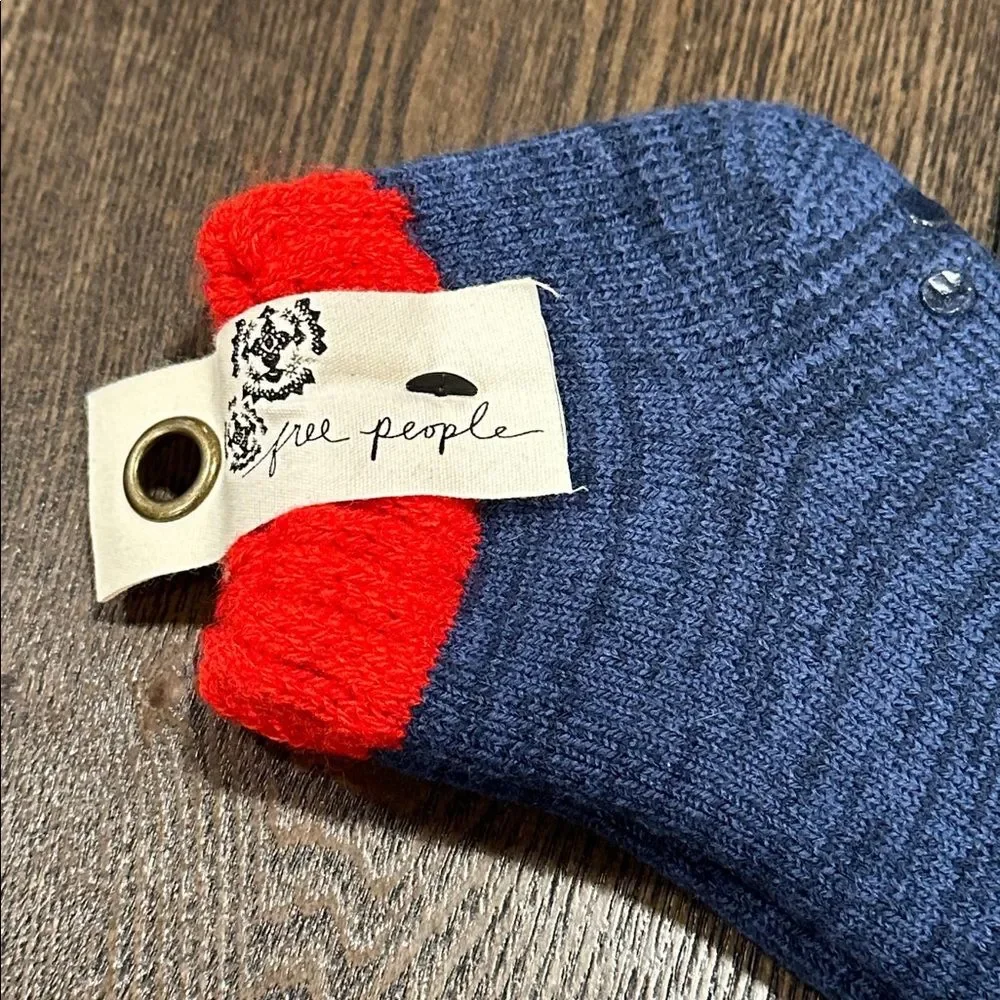 Free People Cozy Slipper Socks NEW Blue Red Grip Bottoms Lounge Cabin Socks OS